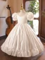 Vintage / Originale Ivoire Anniversaire Robe Ceremonie Fille 2024 Robe Boule V-Cou Gonflée Manches Courtes Longue