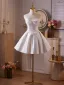 Sexy White Lace Flower Satin Short Party Dresses 2025 A-Line / Princess Strapless Sleeveless Backless Cocktail Party Evening Party Formal Dresses