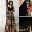 Vintage / Retro Fancy Black Printing Prom Dresses 2023 A-Line / Princess V-Neck 1/2 Sleeves Backless Prom Floor-Length / Long Formal Dresses