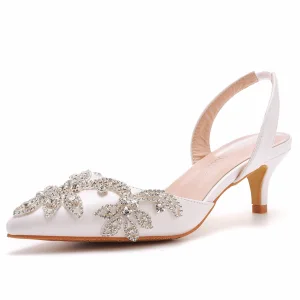 Chic Beautiful White Rhinestone Wedding Shoes 2023 5 Cm Stiletto Heels Pointed Toe Wedding Sandals High Heels