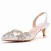 Modest / Simple Gold Rhinestone Prom Womens Sandals 2024 5 cm Stiletto Heels Pointed Toe Sandals High Heels