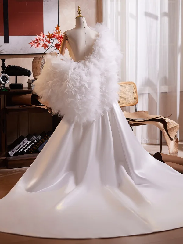 High-end White Flower Handmade  Satin Short Sleeve Prom shawl 2026