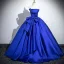Elegant Royal Blue Satin Bow Prom Dresses 2025 Ball Gown Strapless Sleeveless Backless Floor-Length / Long Prom Formal Dresses