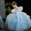 Fashion Sky Blue Sequins Lace Flower Ruffle Birthday Flower Girl Dresses 2024 Ball Gown Scoop Neck Short Sleeve Floor-Length / Long