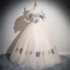 Elegant Champagne Printing Prom Dresses 2024 A-Line / Princess Square Neckline Puffy Short Sleeve Backless Floor-Length / Long Prom Formal Dresses