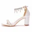 Sexy Blanche Chaussure De Mariée 2022 Perle Mariage Faux Diamant Bride Cheville 7 cm Talons Épais Peep Toes / Bout Ouvert Sandales Talons Hauts