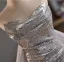 Sexy Silber Grau Pailletten Gespaltete Front Ballkleider 2024 Meerjungfrau Bandeau Ärmellos Rückenfreies Sweep / Pinsel Zug Ball Festliche Kleider