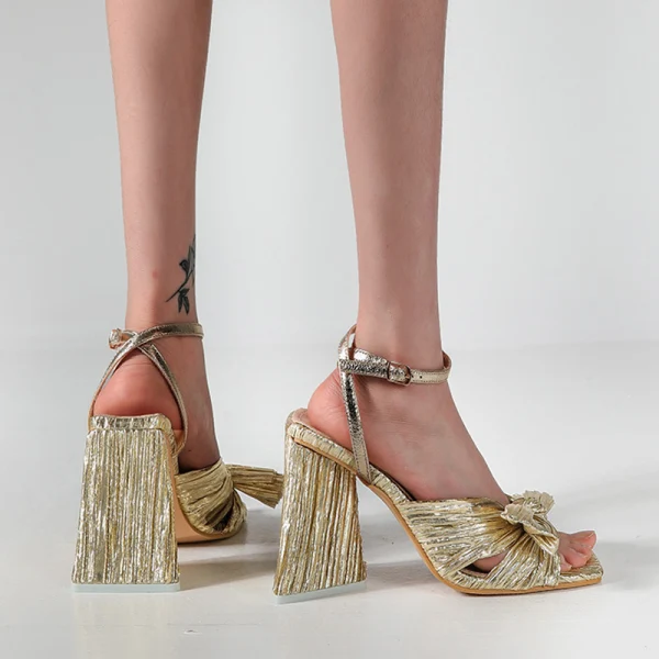 Vintage / Originale Bleu Ciel Vêtement de rue Sandales Femme 2022 Bride Cheville Noeud 10 cm Talons Épais Peep Toes / Bout Ouvert Sandales Talons Hauts