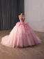 Luxury / Gorgeous Blushing Pink Handmade  Appliques Sequins Pearl Cascading Ruffles Prom Dresses 2026 Ball Gown Strapless Sleeveless Backless Chapel Train Prom Formal Dresses