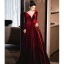Elegant Burgundy Suede Prom Dresses 2024 A-Line / Princess V-Neck Long Sleeve Backless Floor-Length / Long Prom Formal Dresses