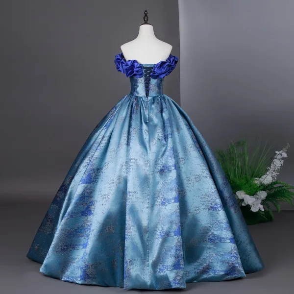 Vintage / Retro Pool Blue Prom Dresses 2025 Strapless Ball Gown Sleeveless Backless Floor-Length / Long Prom Formal Dresses