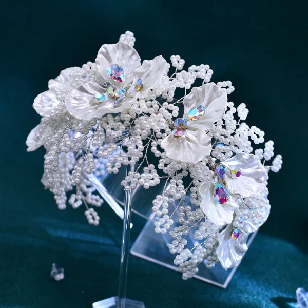 Elegant Hvit Perle Rhinestone Blomst Legering Bryllup Har Tilbehor 2024