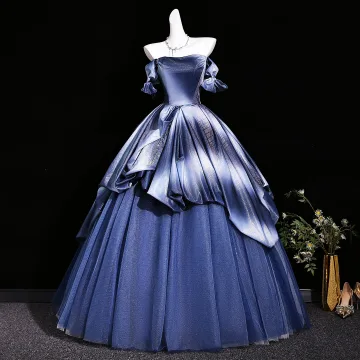 Dazzling Navy Blue Ball Gown Prom Dresses 2026 Off The Shoulder Short Sleeve Backless Floor Length Long Formal Dresses