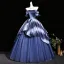 Dazzling Navy Blue Ball Gown Prom Dresses 2026 Off-The-Shoulder Short Sleeve Backless Floor-Length / Long Formal Dresses