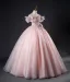 Chic / Beautiful Blushing Pink Appliques Prom Dresses 2023 Ball Gown Pearl Strapless Sleeveless Backless Floor-Length / Long Prom Formal Dresses