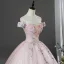Lovely Blushing Pink Beading Sequins Lace Flower Appliques Prom Dresses 2026 Ball Gown Off-The-Shoulder Short Sleeve Backless