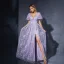 Chic / Belle Lavande En Dentelle Fleur Robe De Bal 2025 Princesse V-Cou Manches Courtes Dos Nu Longue Promo Robe De Ceremonie