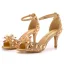 Charmant Gold Abend Kristall Sandalen Damen 2023 Strass Knöchelriemen 7 cm Stilettos Peeptoes Sandaletten Hochhackige