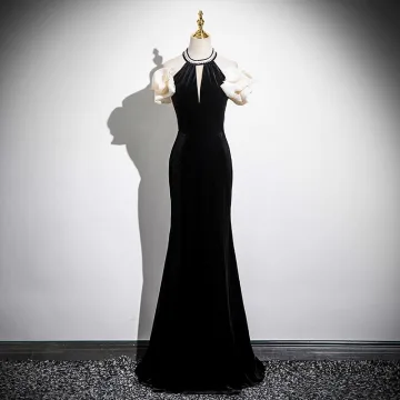 Glamorous Black Beading Prom Dresses 2025 Trumpet Mermaid Scoop Neck Ruffle Short Sleeve Floor Length Long Prom Formal Dresses