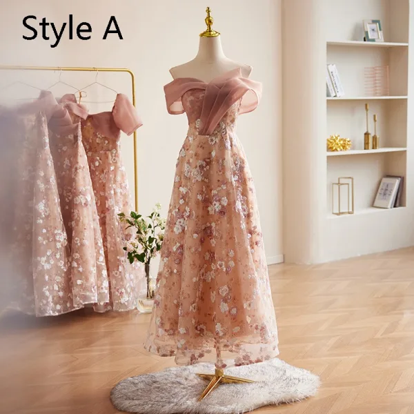 Schöne Rosa Pailletten Brautjungfernkleider 2024 A Linie Off Shoulder Kurze Ärmel Rückenfreies Lange
