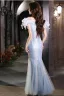 Scintillantes Bleu Ciel Perlage Appliques Paillettes Robe De Bal 2024 Trompette / Sirène De l'épaule Manches Courtes Dos Nu Longue Promo Robe De Ceremonie