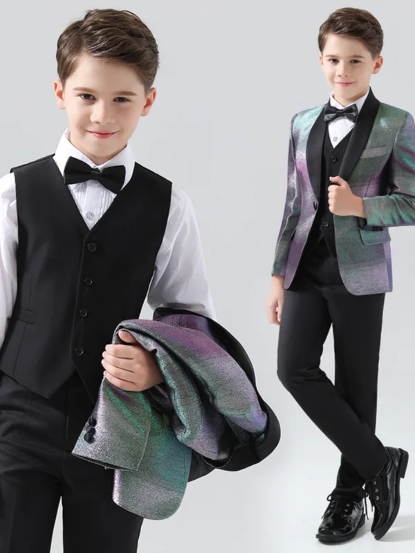 Argenté 5 pièces Mariage Costume Garçon Mariage 2024 Manteau Pantalon Chemise Cravate Gilet