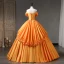 Elegant Orange Appliques Prom Dresses 2023 Ball Gown Bow Off-The-Shoulder Short Sleeve Backless Floor-Length / Long Prom Formal Dresses