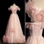 Classy Pearl Pink Pearl Sequins Prom Dresses 2022 A-Line / Princess Off-The-Shoulder Ruffle Flower Short Sleeve Backless Floor-Length / Long Prom Formal Dresses