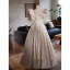 Medieval Vintage / Retro White Satin Lace Flower Wedding Dresses 2024 Ball Gown Scoop Neck Puffy Short Sleeve Backless Floor-Length / Long Wedding