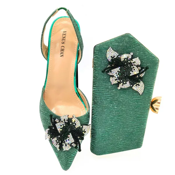 Charming Rainbow Multi-Colors Rhinestone Flower Evening Party Womens Sandals Clutch Bags 2023 6 cm Stiletto Heels Pointed Toe Sandals High Heels Clutch Bags
