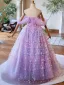 Blumenfee Lavendel Schmetterling Ballkleider 2024 Ballkleid Off Shoulder Ärmellos Rückenfreies Lange Ball Festliche Kleider