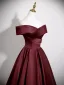 Schlicht Vintage Burgunderrot Satin Ballkleider 2025 Ballkleid Off Shoulder Kurze Ärmel Rückenfreies Lange Festliche Kleider