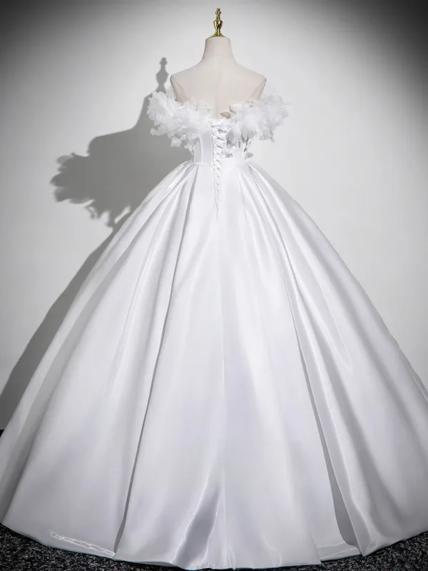Elegant Ivory Appliques Prom Dresses 2025 A-Line / Princess Off-The-Shoulder Short Sleeve Backless Floor-Length / Long Formal Dresses