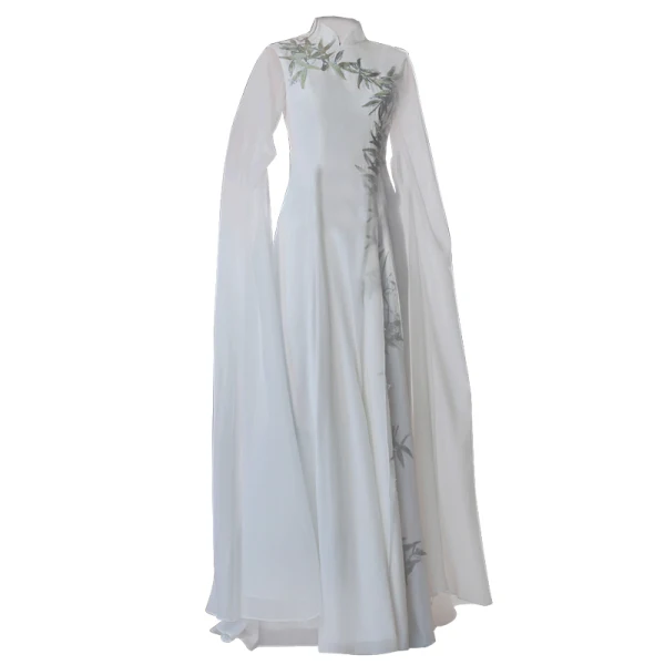 Chinese style Ivory Beading Lace Flower Evening Dresses  Cheongsam 2022 A-Line / Princess High Neck Long Sleeve Split Front Floor-Length / Long Cheongsam / Qipao