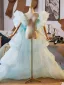 Amazing / Unique Sky Blue Cascading Ruffles Puffy Short Sleeve Shawls 2025 Prom