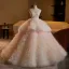 Edles Farbverlauf Rosa Perlenstickerei Pailletten Applikationen Fallende Rüsche Brautkleider / Hochzeitskleider 2025 Ballkleid Bandeau Ärmellos Rückenfreies Lange Hochzeit