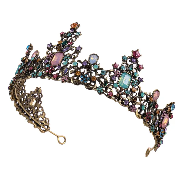 Vintage Multi-Kleuren Rhinestone Bronzen Legering Tiara Bruids Haaraccessoires 2023 Huwelijk