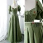 Vintage / Retro Olive Green Strawberry Satin Prom Dresses 2022 A-Line / Princess Square Neckline Bow Short Sleeve Backless Floor-Length / Long Prom Formal Dresses