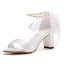 Eleganckie Białe Perła Z Paskiem Kokarda Buty Ślubne 2023 7 cm Grubym Obcasie Peep Toe Ślub Sandały