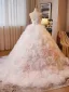 Flower Fairy White Rose Ball Gown Wedding Dresses 2025 Cascading Ruffles Ball Gown Strapless Sleeveless Backless Sweep Train
