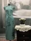 Chinese style Mint Green Tea-length Evening Party Cheongsam 2026 Trumpet / Mermaid High Neck Short Sleeve