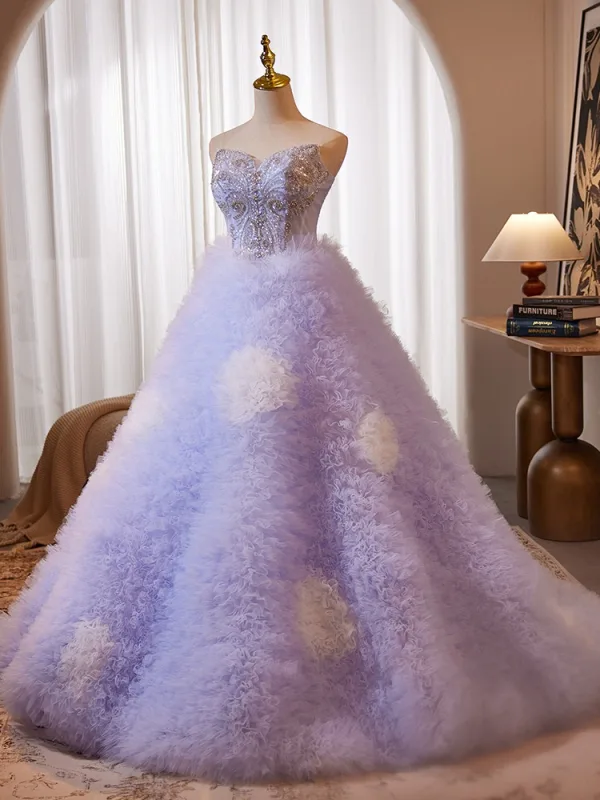 Sexy Lavande Perlage Paillettes Faux Diamant Plissée Robe De Bal 2024 Robe Boule Bustier Sans Manches Dos Nu Longue Promo Robe De Ceremonie