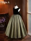 Chic / Beautiful Black Gold Birthday Flower Girl Dresses 2024 Ball Gown Scoop Neck Sleeveless Bow Floor-Length / Long