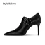 Fashion Black Leather Street Wear Ankle Womens Boots 2024 10 cm Stiletto Heels Pointed Toe Boots