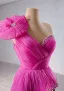 High-end Fuchsia Rhinestone Prom Dresses 2024 Trumpet / Mermaid One-Shoulder Appliques Sleeveless Backless Floor-Length / Long Prom Formal Dresses