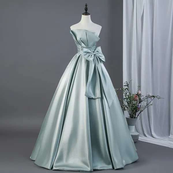 Elegant Lime Grøn Sløjfe Satin Gallakjoler 2026 Balkjole Off-The-Shoulder Kort Ærme Halterneck