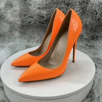 Charming Orange Pumps Patent Leather Snakeskin Print Evening Party Pumps 2025 12 Cm Stiletto Heels Pointed Toe High Heels