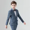 Moderne / Mode Océan Bleu Manches Longues Costume Garçon Mariage 2023 Manteau Pantalon Chemise Cravate Gilet Mariage