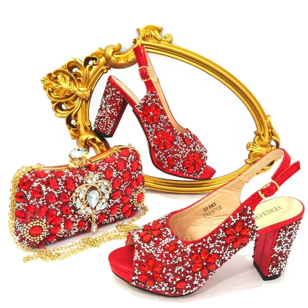 Sparkly Pool Blue Rhinestone Evening Party Clutch Bags Womens Sandals 2023 9 cm Thick Heels Open / Peep Toe Sandals High Heels Clutch Bags