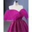 Fashion Fuchsia Beading Prom Dresses 2023 Ball Gown Off-The-Shoulder Short Sleeve Backless Floor-Length / Long Prom Formal Dresses